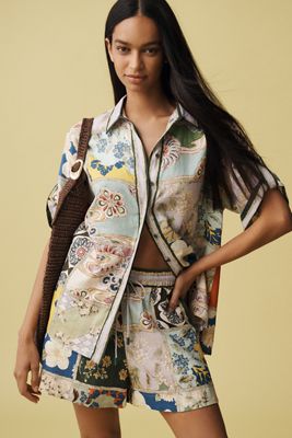 ALÉMAIS Bianca Linen Short-Sleeve Buttondown Shirt