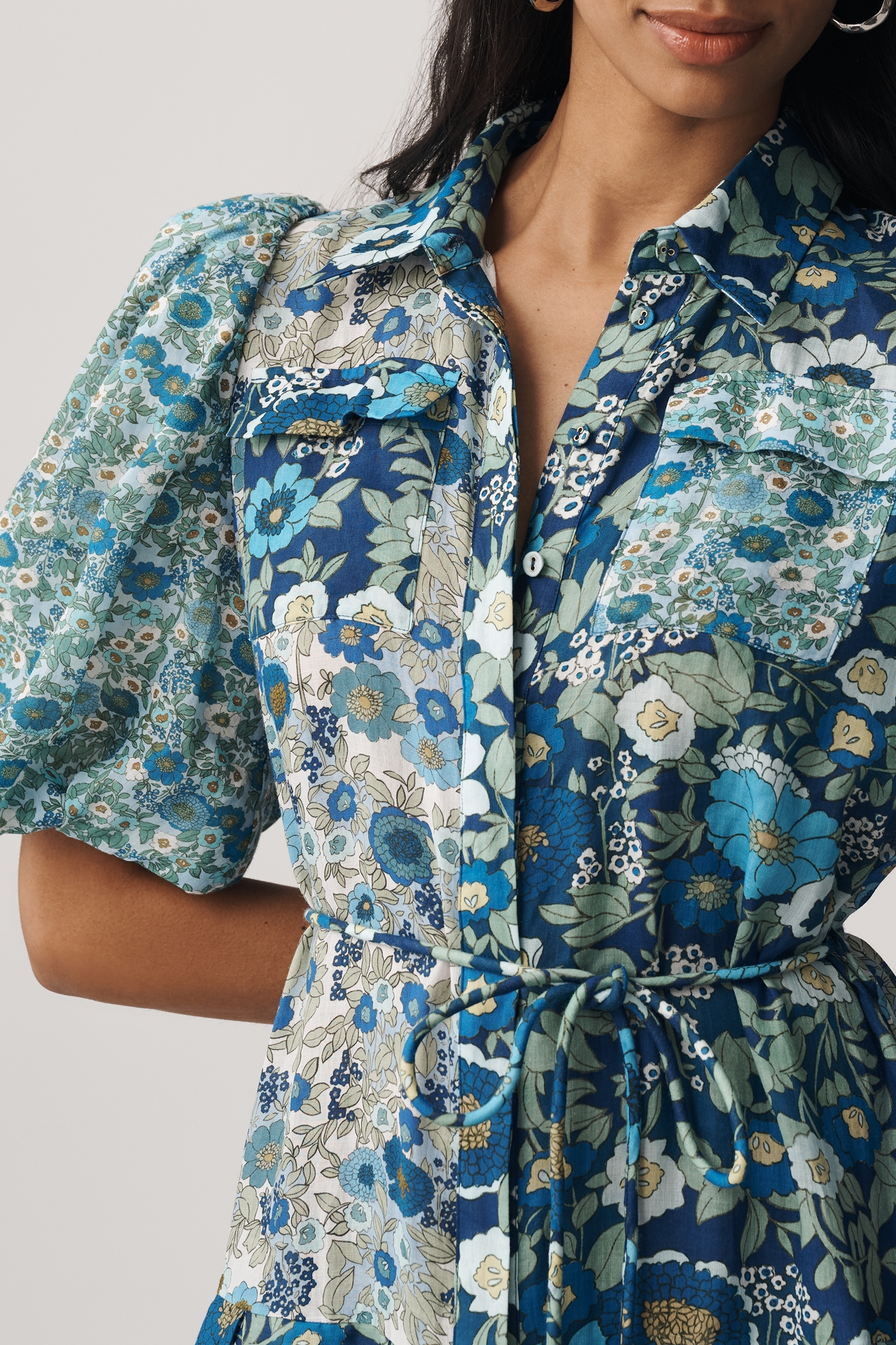 ALÉMAIS Sacha Puff-Sleeve Midi Shirt Dress