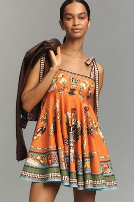 ALÉMAIS Rocco Linen Tie-Strap Mini Sundress