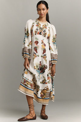 Alemais Mercado Linen Midi Dress In Sand