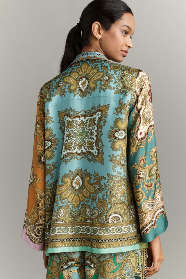 ALÉMAIS Clemenza Spliced Silk Buttondown Shirt #2