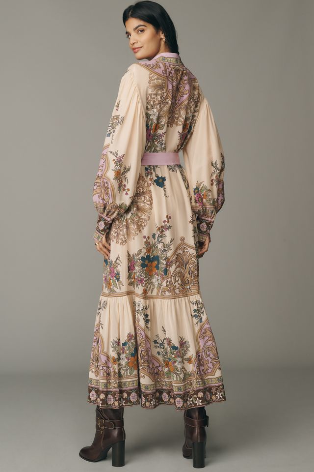 ALÉMAIS Antoinette Long-Sleeve Silk Blend Midi Shirt Dress #1