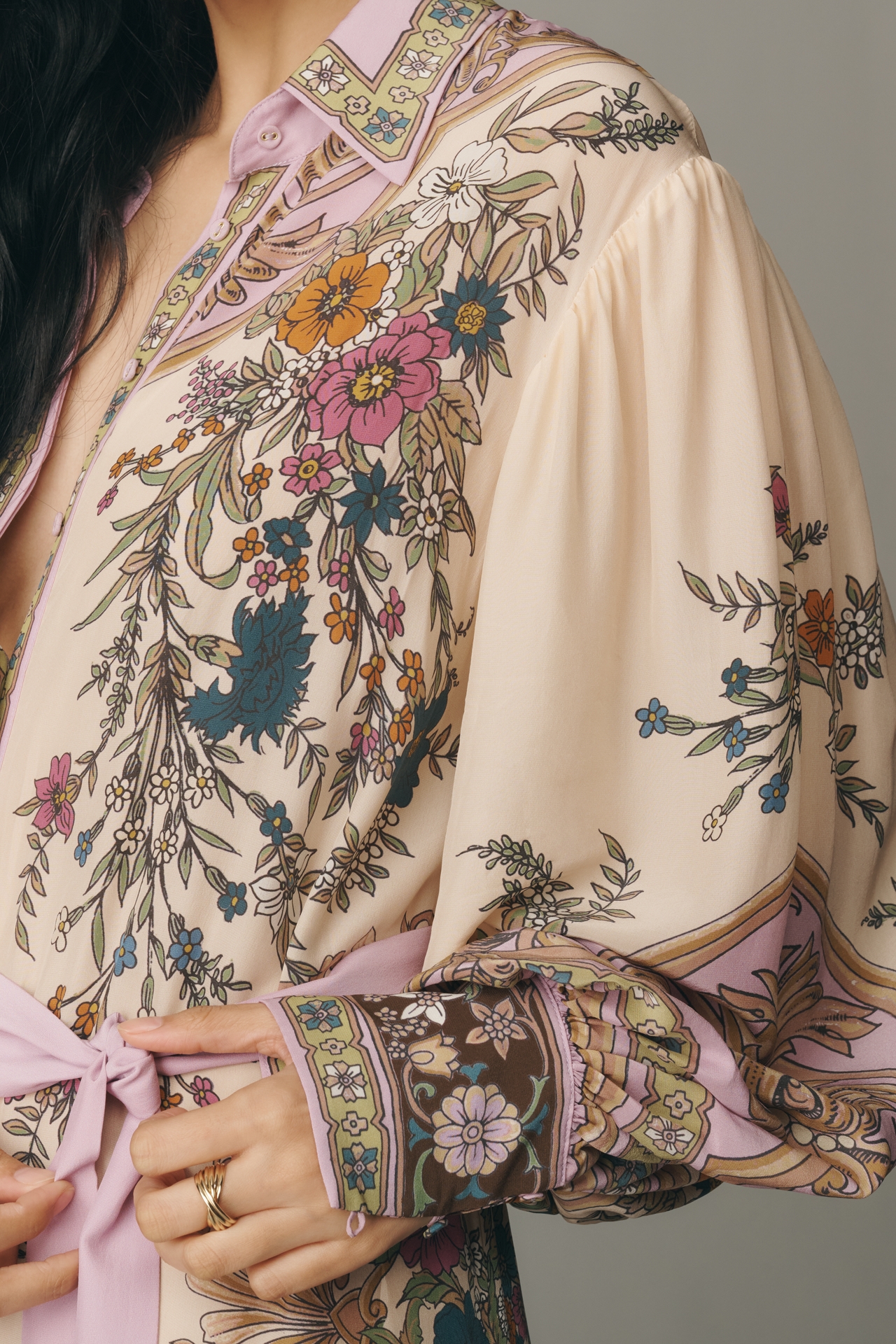 ALÉMAIS Antoinette Long-Sleeve Silk Blend Midi Shirt Dress