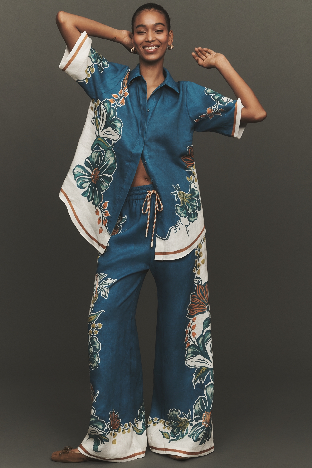 ALÉMAIS Luda Half-Sleeve Linen Buttondown Shirt