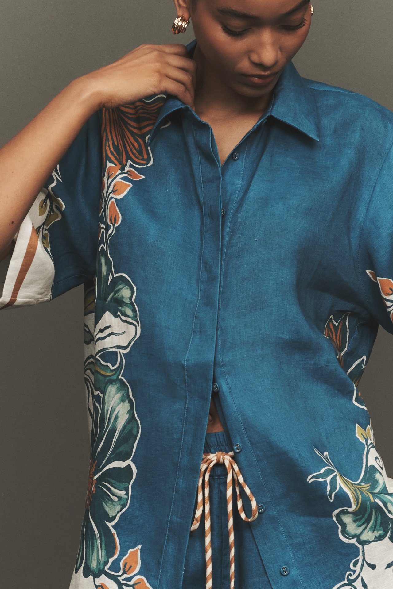 ALÉMAIS Luda Half-Sleeve Linen Buttondown Shirt