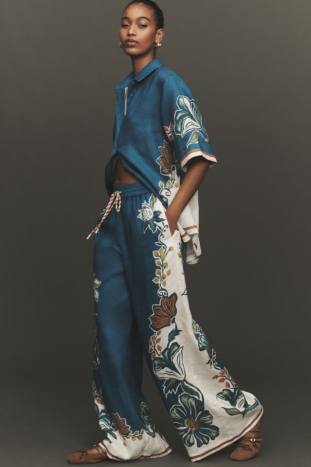 ALÉMAIS Luda High-Rise Wide-Leg Drawstring Linen Pants | Anthropologie