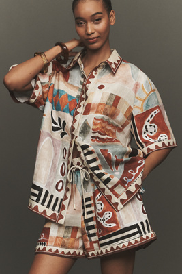 ALÉMAIS Michelle Linen Short-Sleeve Buttondown Shirt | Anthropologie