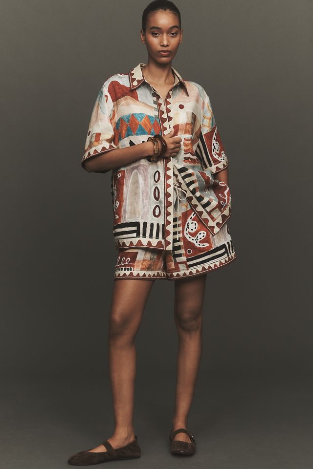 ALÉMAIS Michelle Linen Short-Sleeve Buttondown Shirt | Anthropologie
