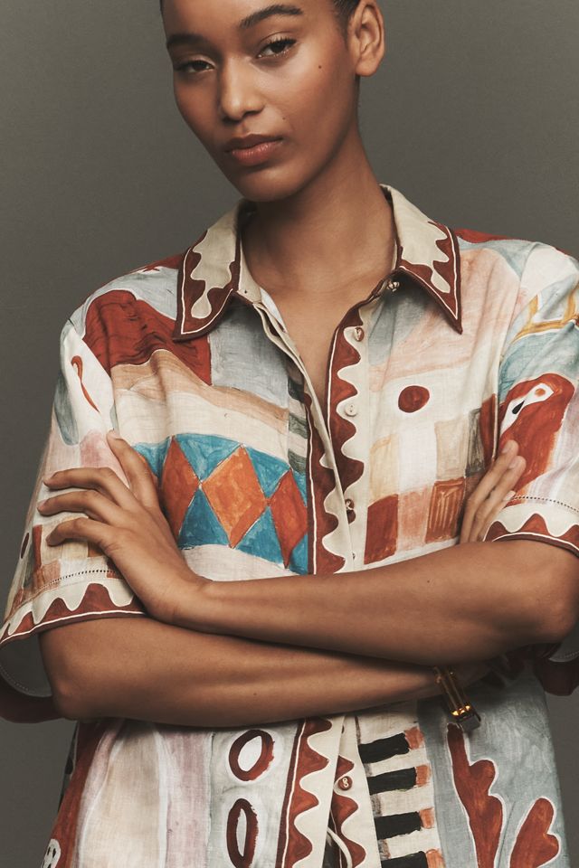 ALÉMAIS Michelle Linen Short-Sleeve Buttondown Shirt | Anthropologie
