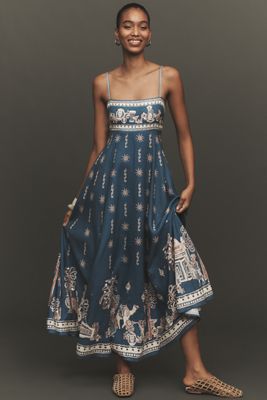 ALÉMAIS Surrealist Summer Sleeveless Linen Midi Sundress