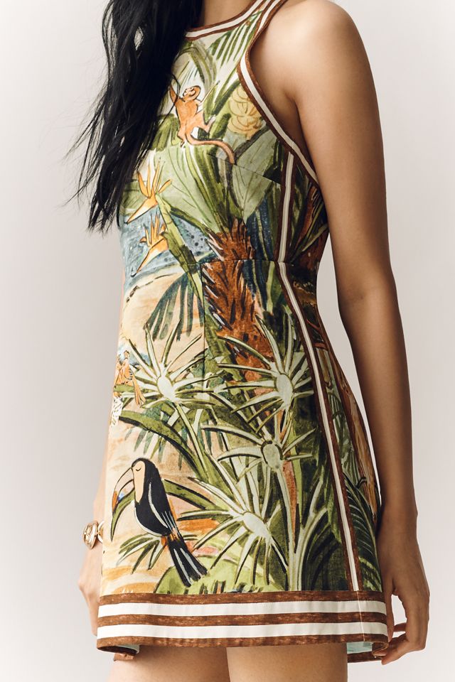 Cotton Toucan Tango Halter Mini Dress by ALMAIS in Green, Size: 10 at Anthropologie