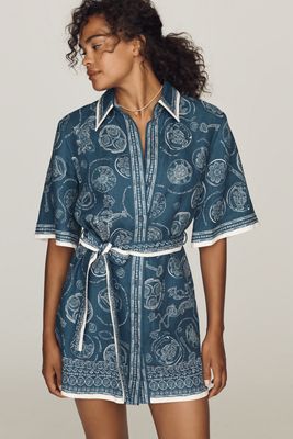 Farm Rio Porcelain Garden Belted Linen Mini Dress | Anthropologie