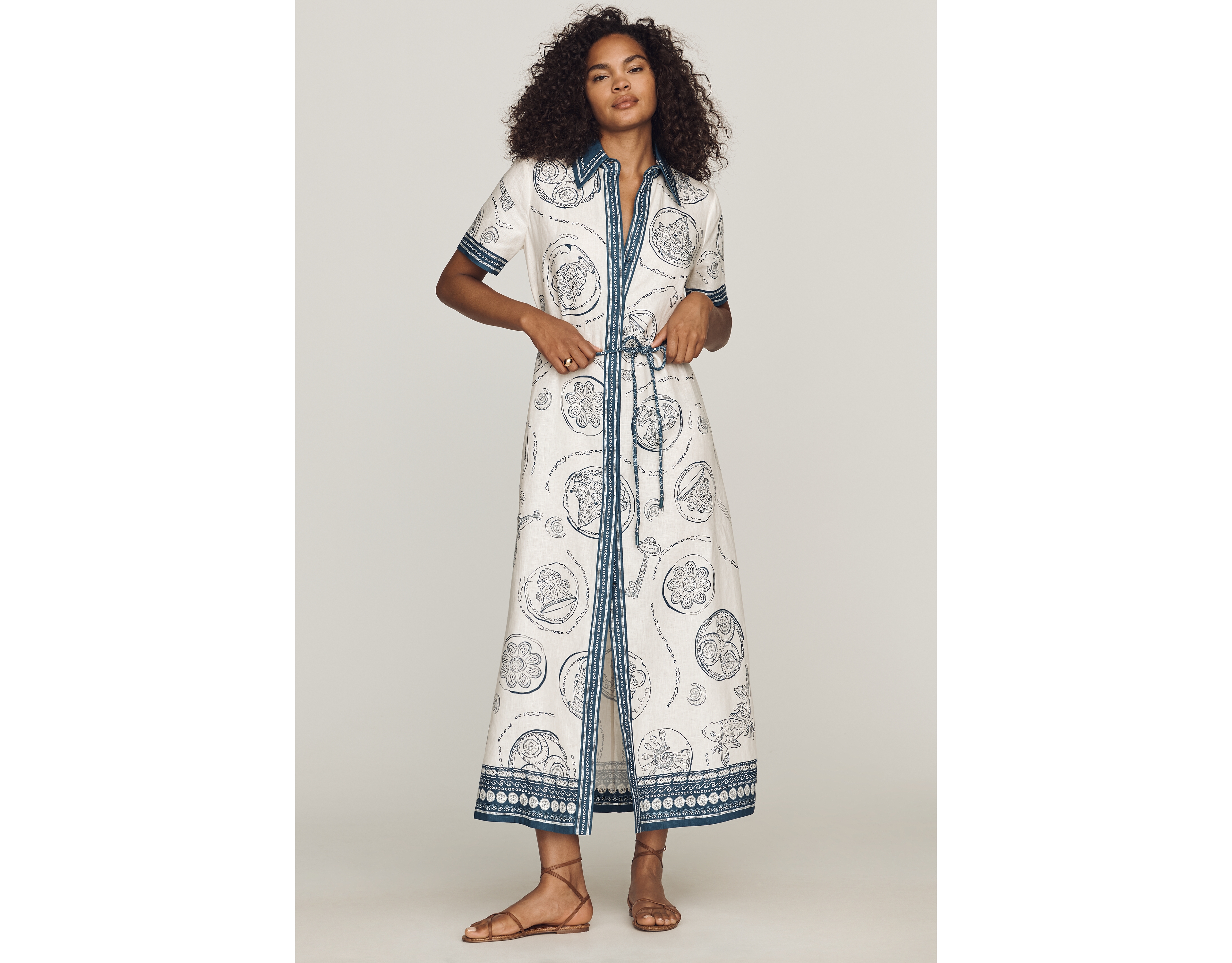 ALÉMAIS Lucky 100% Linen Belted Maxi Dress