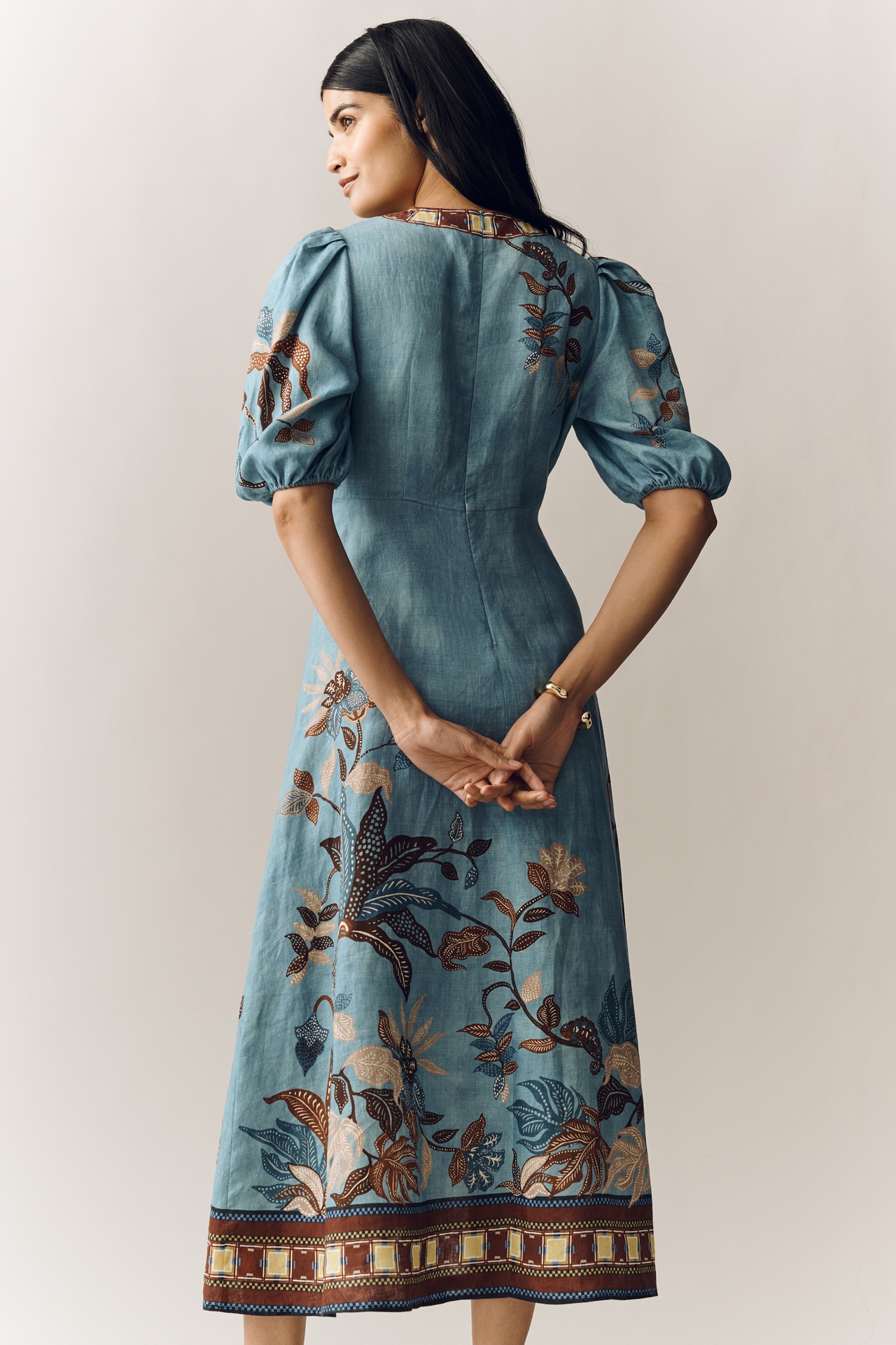 ALÉMAIS Georgie Puff Sleeve Linen Midi Dress