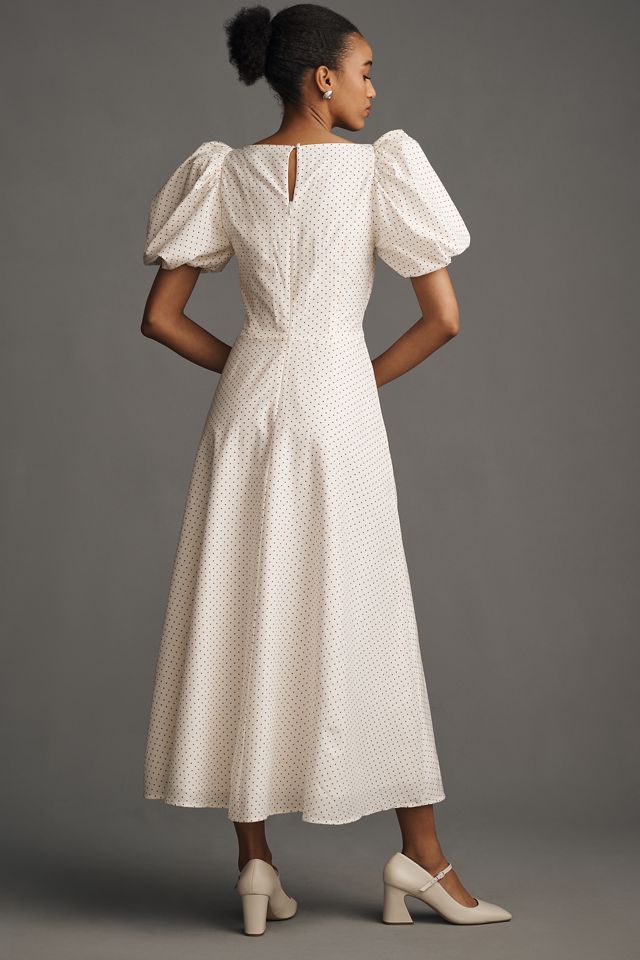 Lovaan Tallulah Puff-Sleeve A-Line Cotton-Silk Midi Dress #1