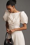 Lovaan Tallulah Puff-Sleeve A-Line Cotton-Silk Midi Dress