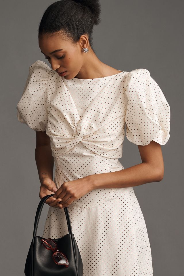 Lovaan Tallulah Puff-Sleeve A-Line Cotton-Silk Midi Dress #2