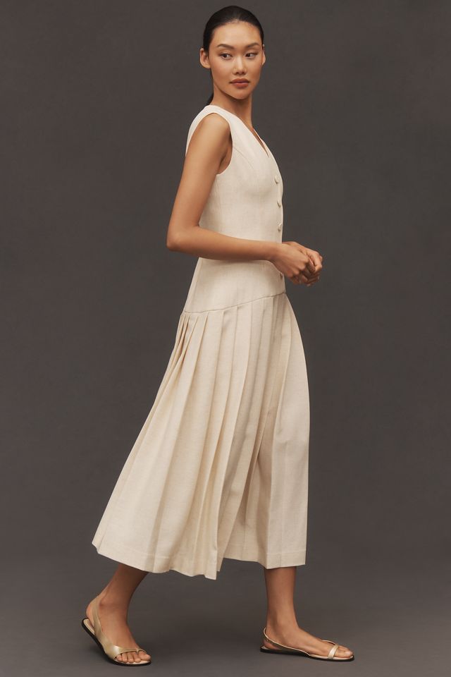 Lovaan Elly Pleated Button-Front Midi Dress #4