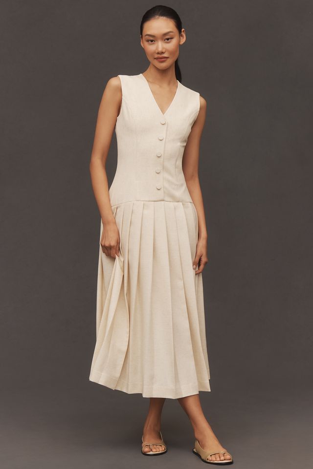 Lovaan Elly Pleated Button-Front Midi Dress #1