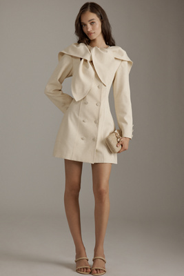 Lovaan Evelyn Tailored Linen Blend Mini Dress In Beige