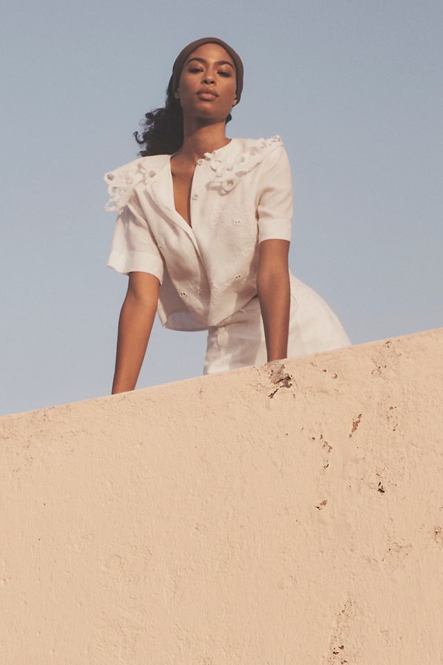 Lovaan Mary Short-Sleeve Collared Button-Front Blouse  #4