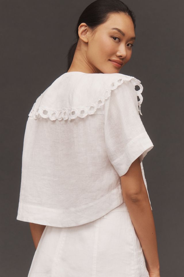 Lovaan Mary Short-Sleeve Collared Button-Front Blouse  #1