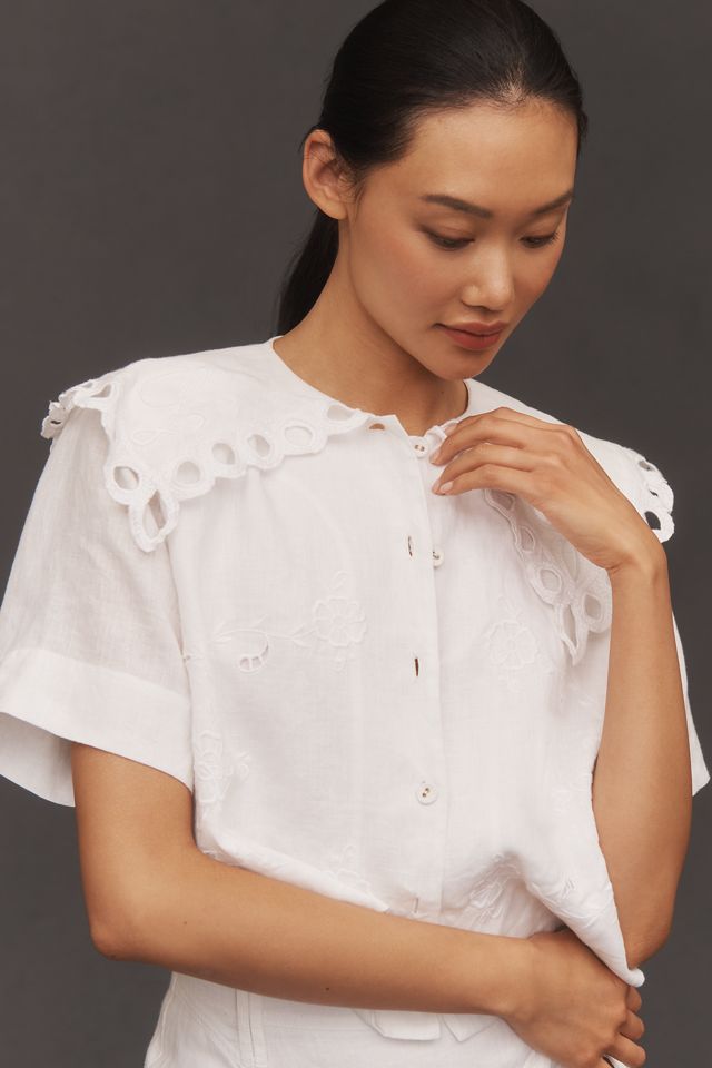 Lovaan Mary Short-Sleeve Collared Button-Front Blouse  #2