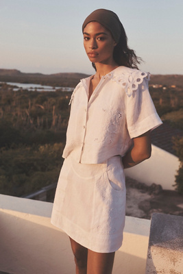 Lovaan Nina Eyelet Mini Skirt In White