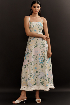 Shop Lovaan Phillippa Linen Midi Dress In Green