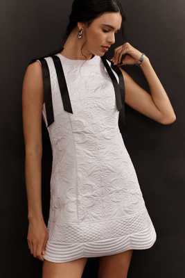 Lovaan Lena Quilted Taffeta Mini Dress In White