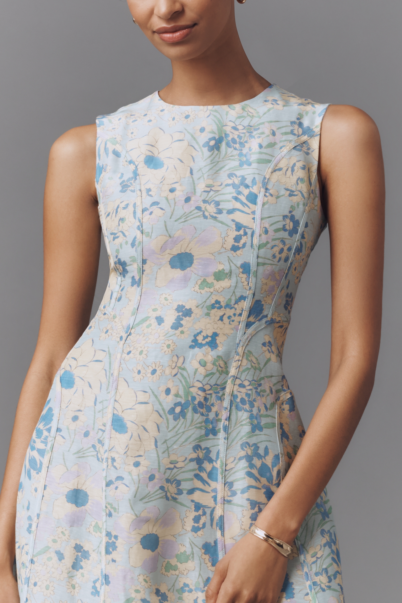 Lovaan Pollyanna Linen & Silk Blend Sleeveless Midi Dress