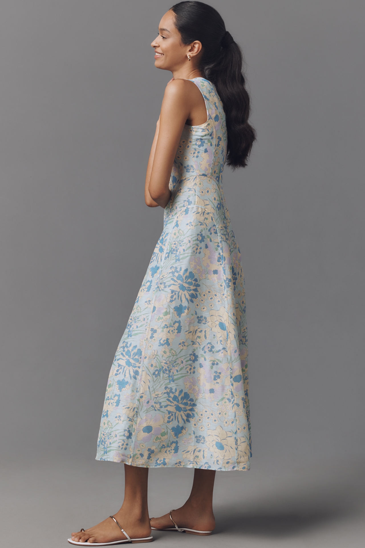 Lovaan Pollyanna Linen & Silk Blend Sleeveless Midi Dress