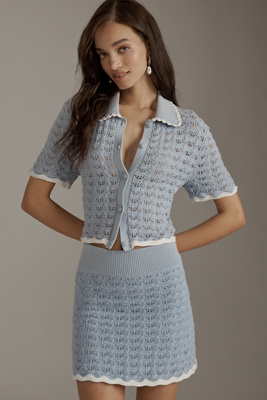 Lovaan Delphine Knit Collared Top In Blue