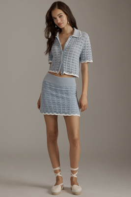 Lovaan Delphine Crochet Mini Skirt In Blue