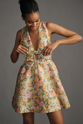 Lovaan Delilah Sleeveless Bow Linen-silk Mini Dress