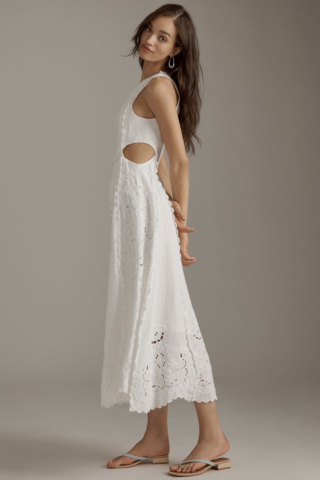 Lovaan Amelia Embroidered Linen Maxi Dress