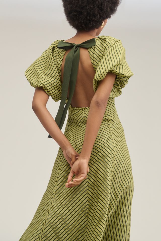 Lovaan Tess Linen Silk Puff-Sleeve Dress #1