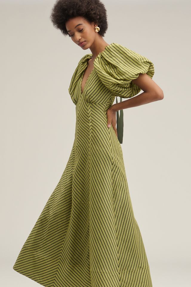 Lovaan Tess Linen Silk Puff-Sleeve Dress #2