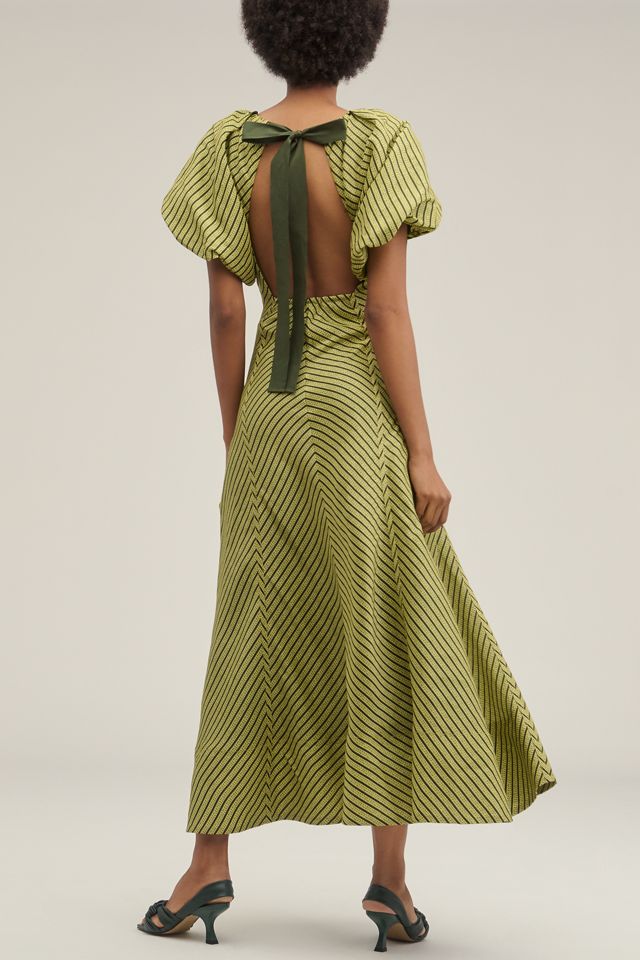 Lovaan Tess Linen Silk Puff-Sleeve Dress #3