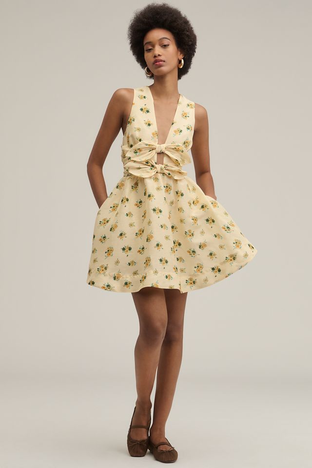 Lovaan Delilah Linen Silk Bow Mini Dress #1