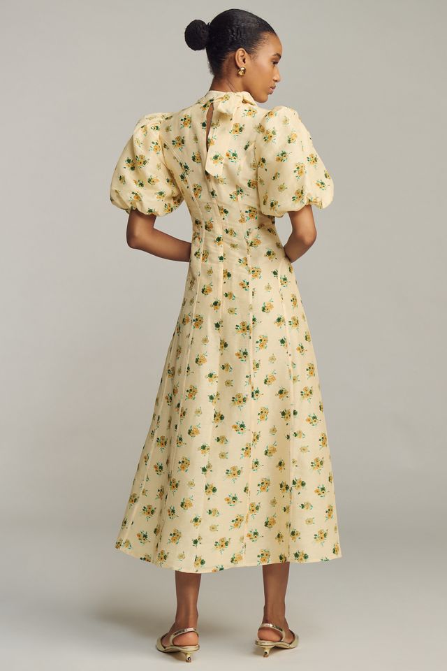Lovaan Hollie Linen Silk Puff-Sleeve Dress #1