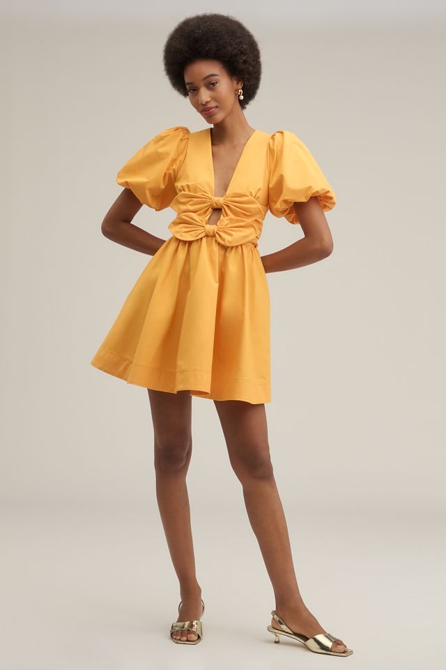 Lovaan Devon Puff-Sleeve Bow Mini Dress #1