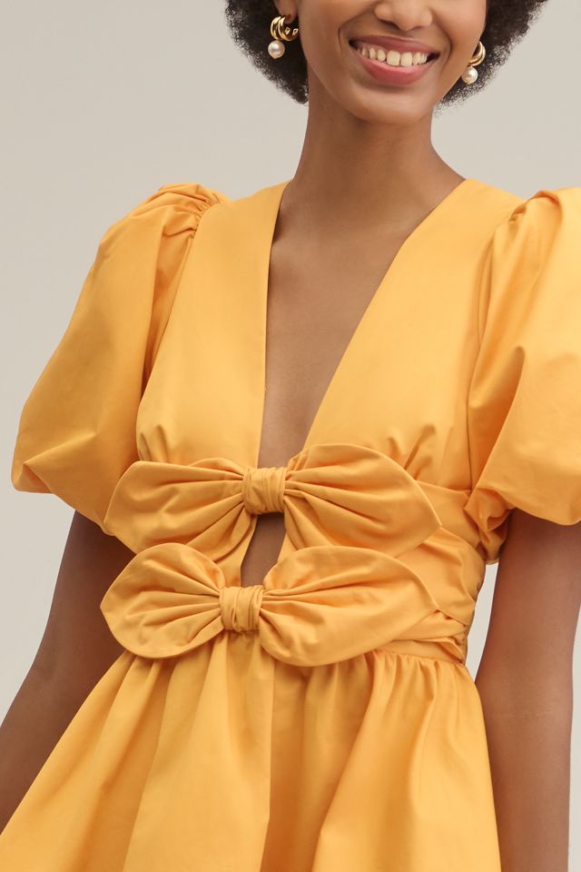 Lovaan Devon Puff-Sleeve Bow Mini Dress #3
