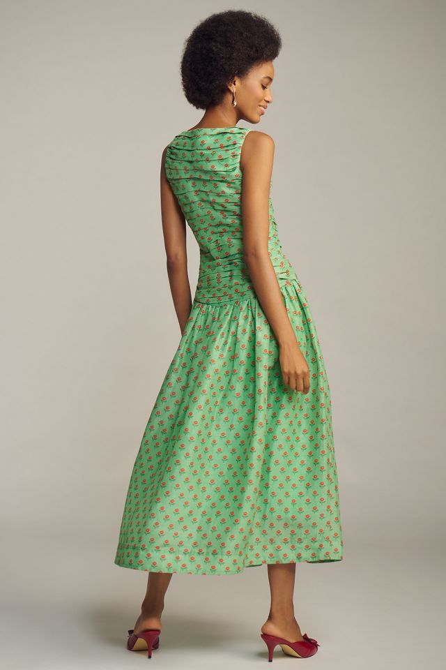 Lovaan Val Sleeveless Ruched Linen-Silk Dress
