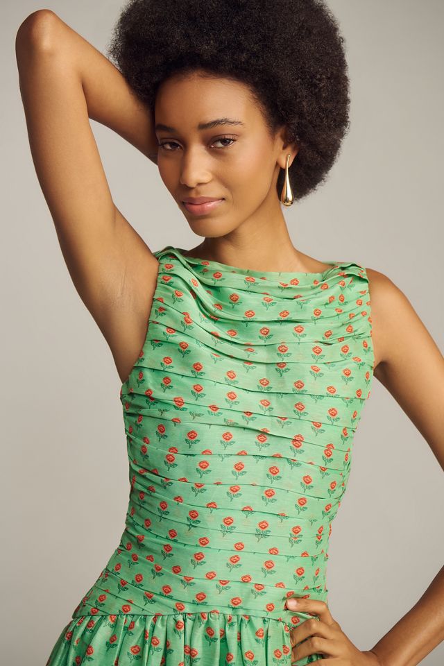 Lovaan Val Sleeveless Ruched Linen-Silk Dress