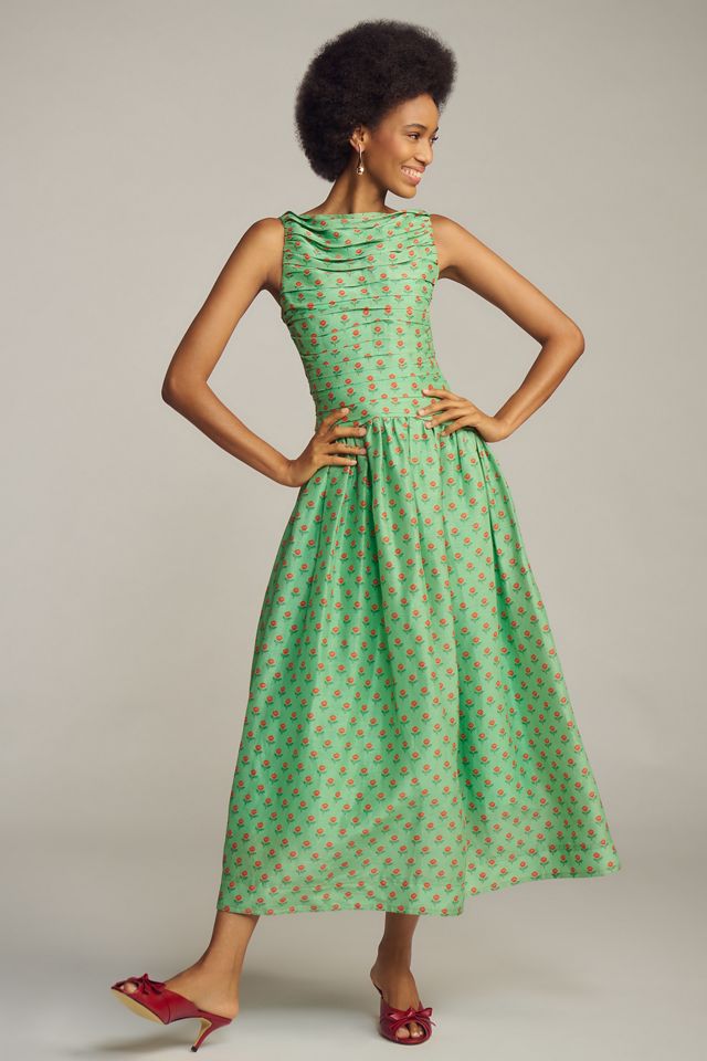 Lovaan Val Sleeveless Ruched Linen-Silk Dress