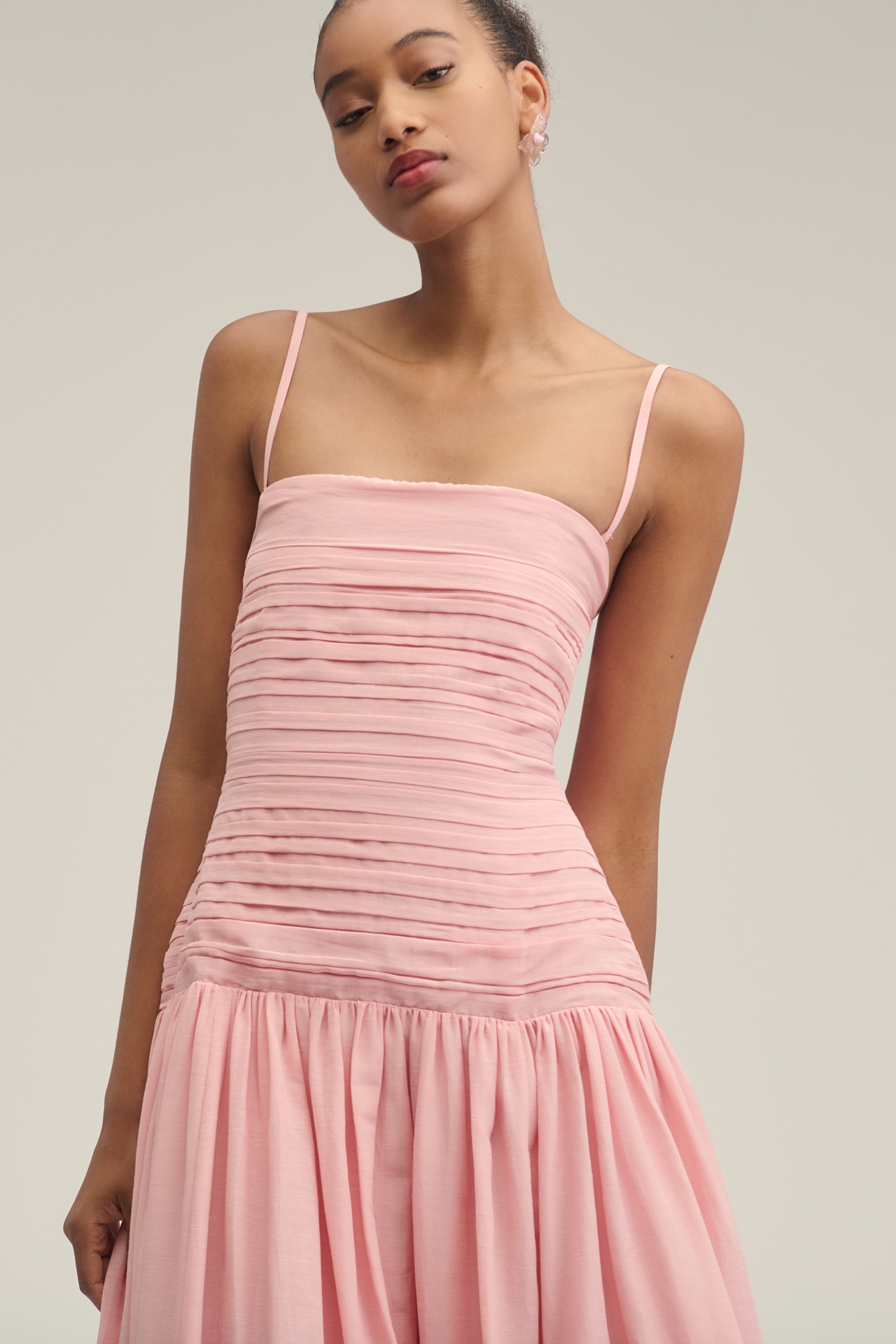 Lovaan Nancy Strapless Linen-Silk Drop-Waist Maxi Dress