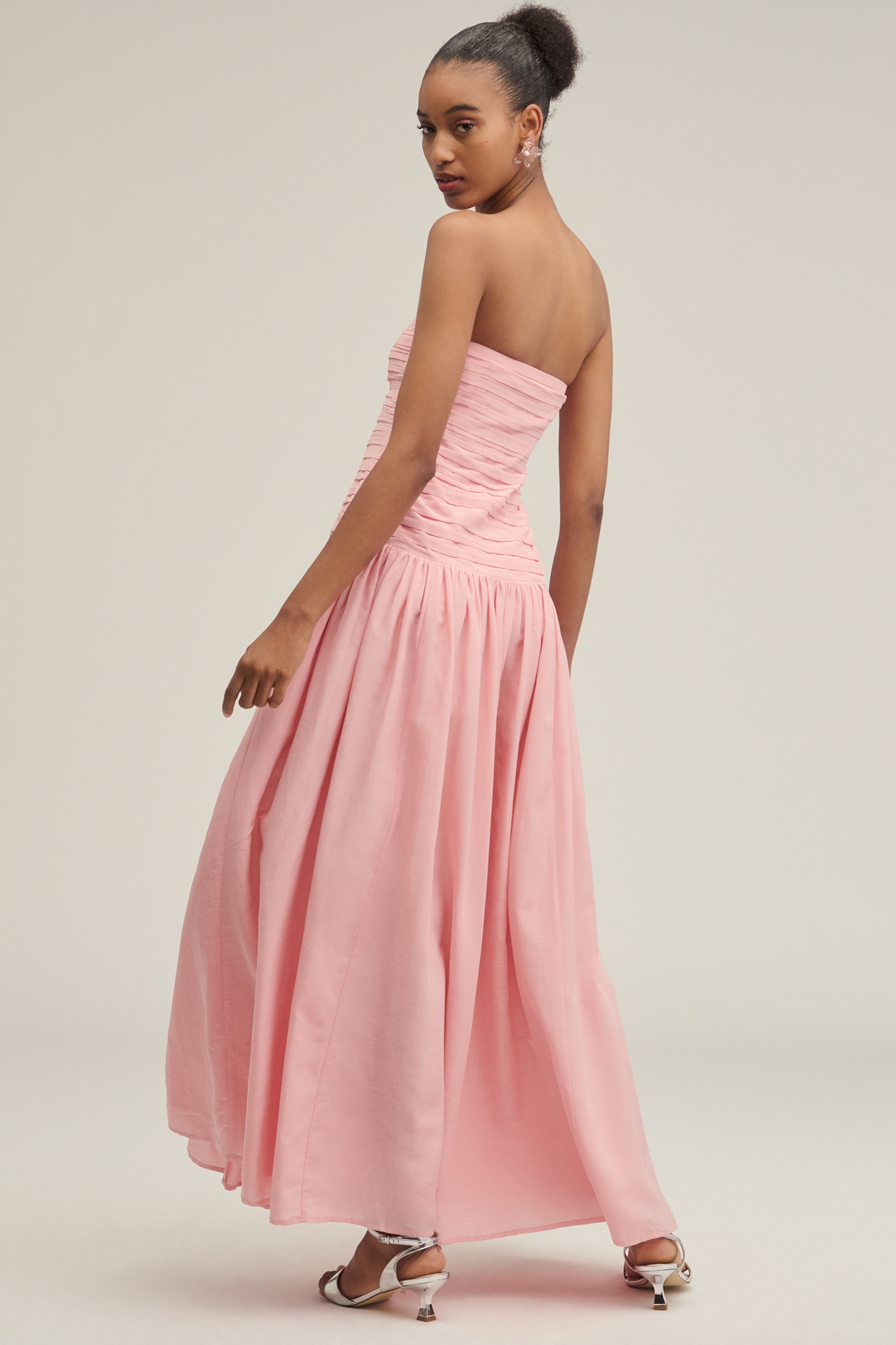 Lovaan Nancy Strapless Linen-Silk Drop-Waist Maxi Dress