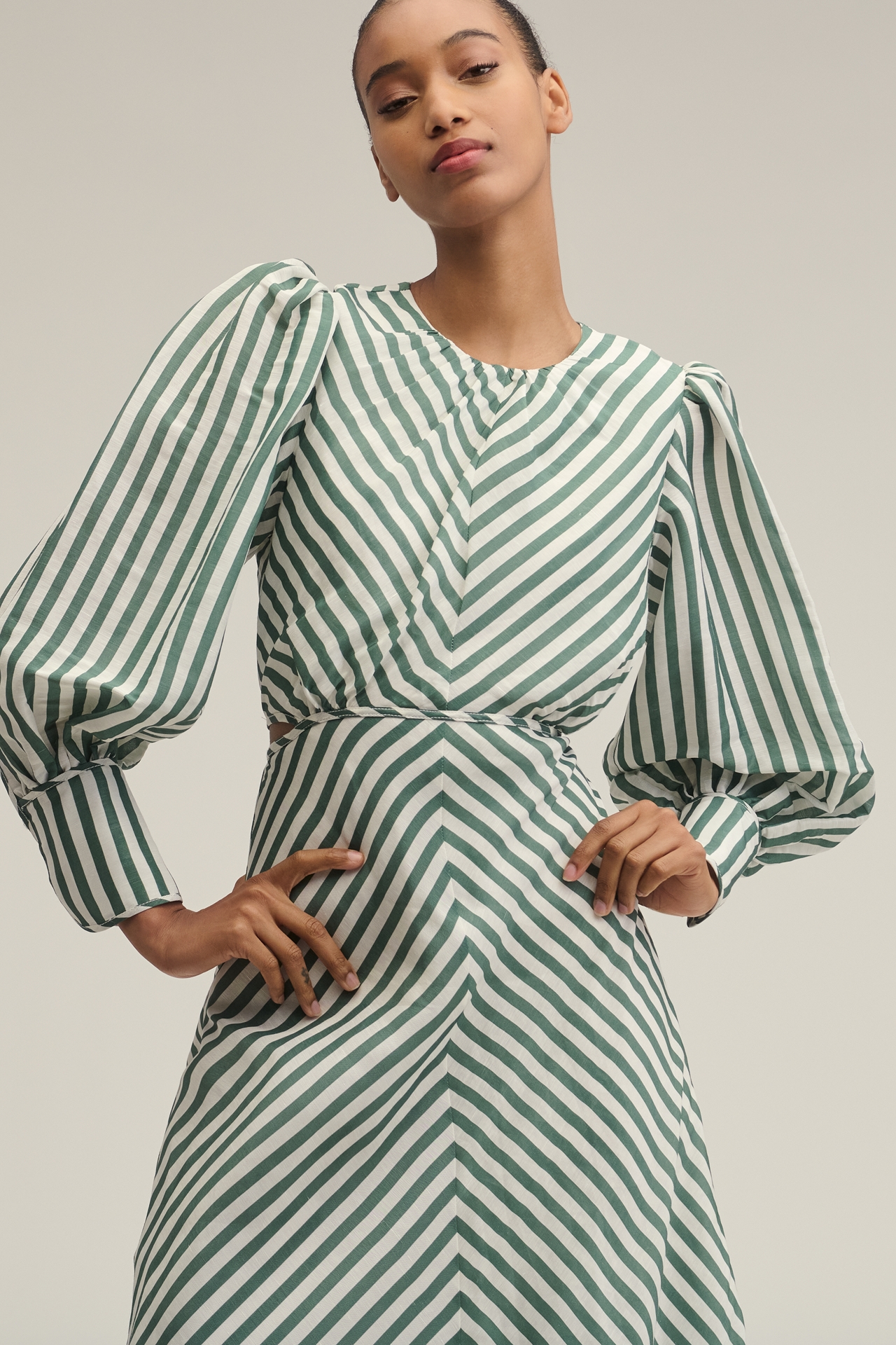 Lovaan Daisy Linen-Silk Long-Sleeve Maxi Dress