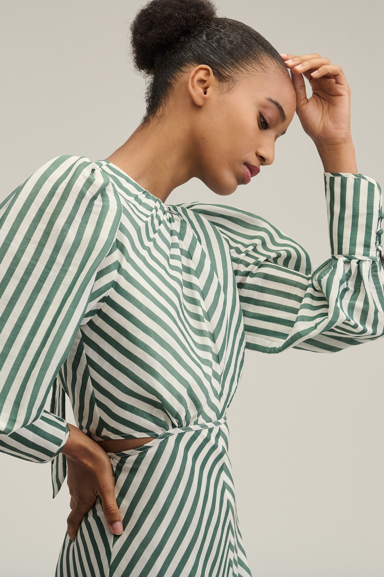 Lovaan Daisy Linen-Silk Long-Sleeve Maxi Dress